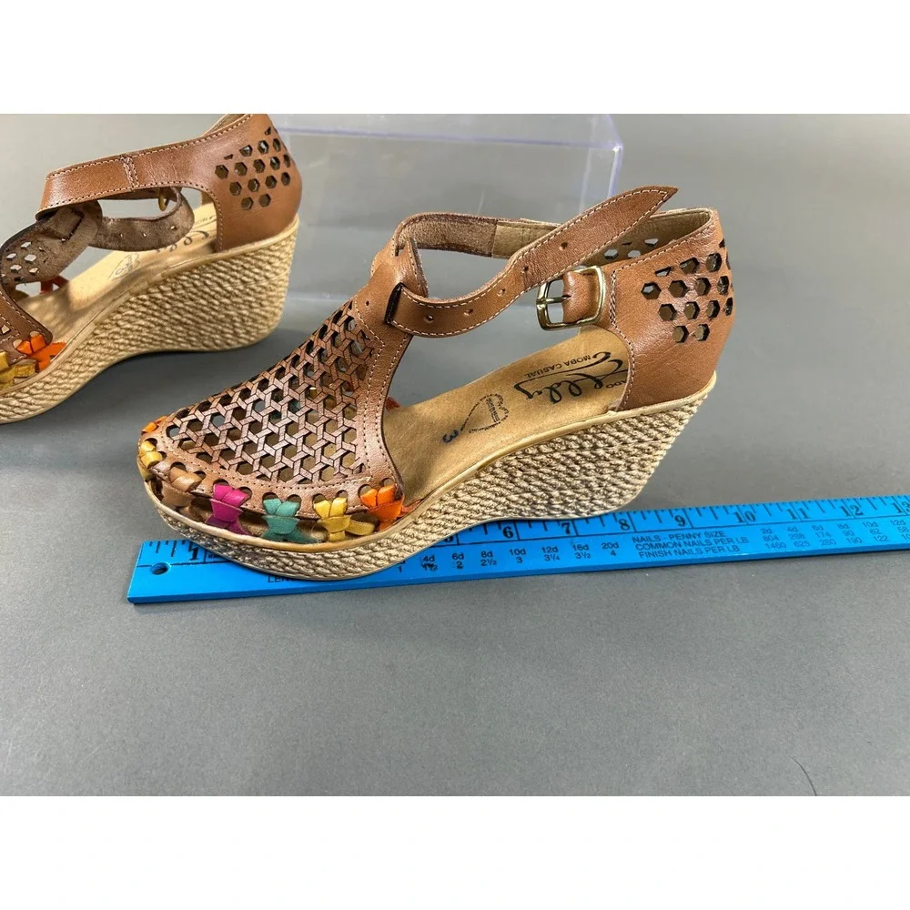 Elly Moda Casual Mexican Huarache Wedge Sandals Multi-Color Leather Womens Sz 3